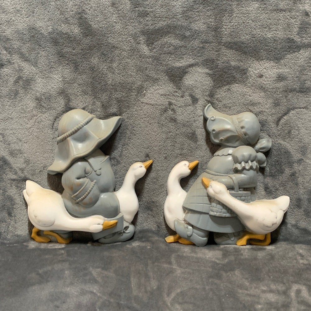 Vintage Burwood Wall Hanging Set 2 1978 Geese Boy Girl 2865 Blue Grey USA Decor
